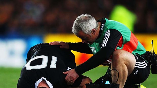 More injury worries ... Colin Slade of the All Blacks was forced off in the first half.