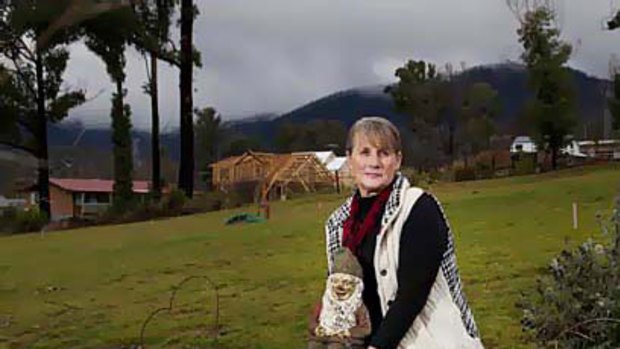 Jenny Pullan and husband Graeme lost their house and business in the Marysville fire. After living in a shed, she finally has plans ready for a new home. <i>Picture: Neil Bennett</i>