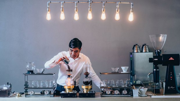 Art meets science: Brewristas owner Kevin Ly brews a filter coffee. 