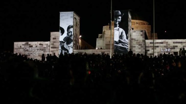 Projections at ANZAC Day dawn service at Australian War Memorial, Canberra.
