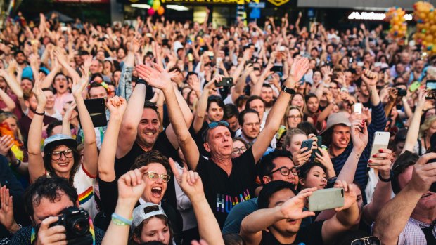 Thousands of people packed Lonsdale Street in Braddon on Wednesday night for a euphoric, incident-free party which was approved over a couple of days.