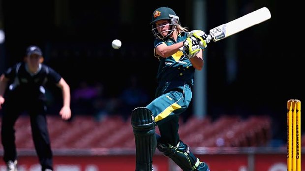 Hitting out ... Meg Lanning of Australia bats during the first Rose Bowl series one-day international match
