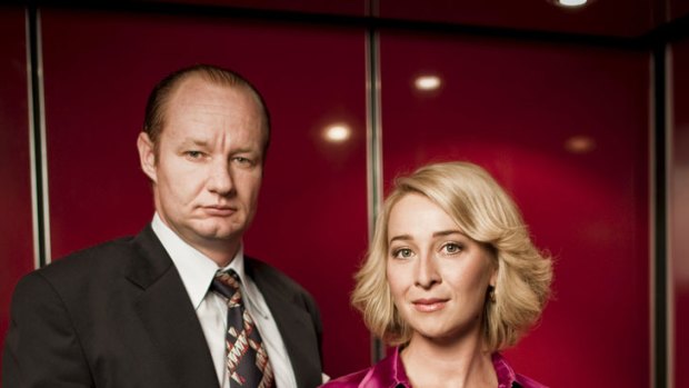 Rob Carlton as Kerry Packer and Asher Keddie as Ita Buttrose in 'Paper Giants: The Birth of Cleo'.
