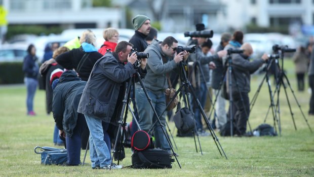 Crowds hoping for a view of the 'Supermoon' in Melbourne.