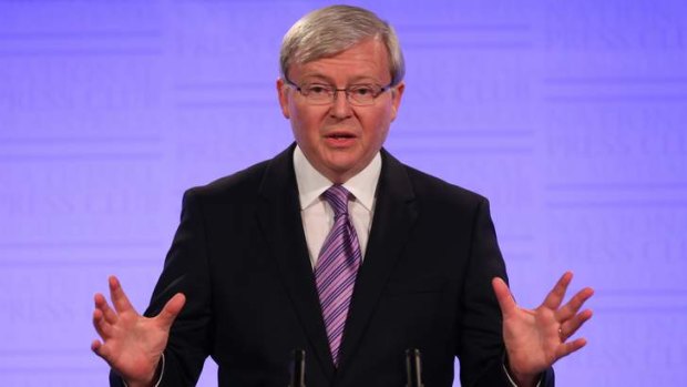 Prime Minister Kevin Rudd addresses the National Press Club in Canberra.