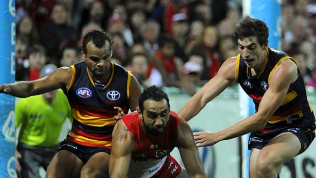 Key Swan: Adam Goodes has not been in great form, but was nearly the match-winner when Sydney lost to Adelaide last time the teams met.