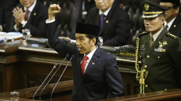 Indonesian President Joko Widodo delivers his inauguration speech.