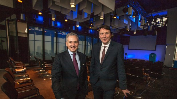 Telstra chief financial officer Andy Penn (left) and chief executive David Thodey (right).