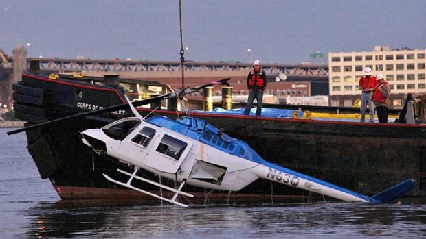 The scene of the crash in New York's East River.