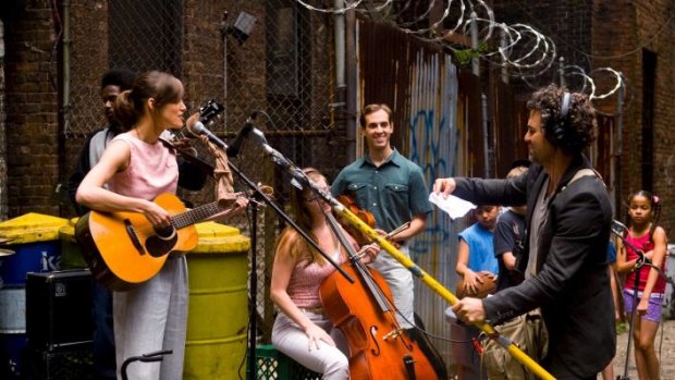 Street sounds: Keira Knightley and band with Mark Ruffalo in <i>Begin Again.</i>
