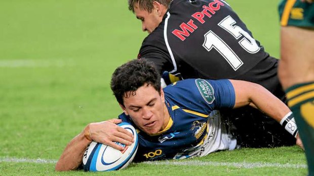 Matt Toomua crosses for one of four tries for the Brumbies in a lopsided first-half.