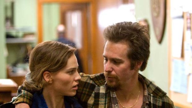 Hilary Swank, left, as Betty Anne Waters and Sam Rockwell as Kenneth Waters, in  Conviction.