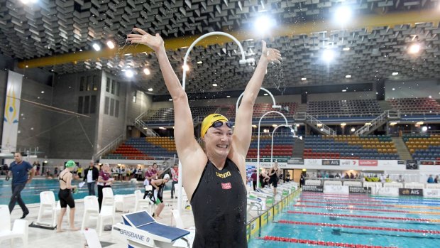 Great Cate: Cate Campbell celebrates breaking the 100m freestyle record.
