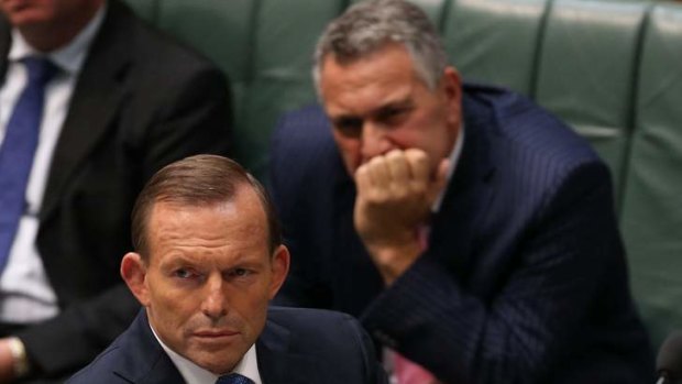 Prime Minister Tony Abbott and Treasurer Joe Hockey during question time at Parliament House.