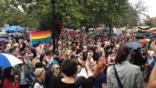 Thousands flock to Northbridge for Perth's "love Rally" in support of marriage equality