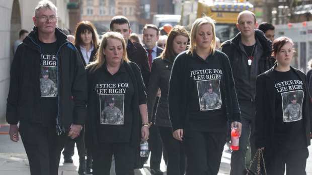 (Left to right) Lee Rigby's stepfather Ian Rigby, mother Lyn Rigby, and sisters Sara McClure  and Chelsea Rigby, arrive at court before the sentencing.