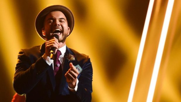 'It's about creating a vibe ' ... Guy Sebastian sings at a rehearsal for the Eurovision Song Contest 2015 final in Vienna, Austria. Watch the live broadcast on SBS at 5am on Sunday. 