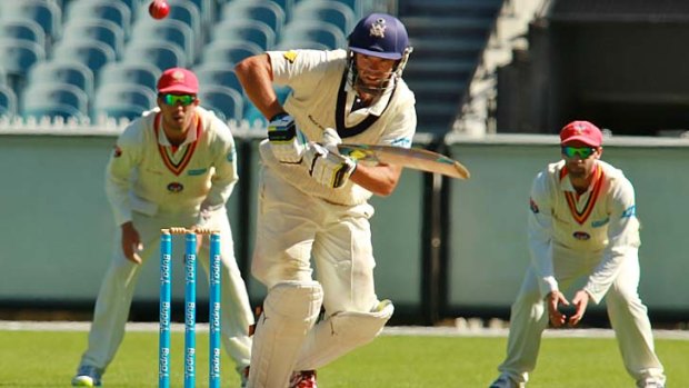 On the attack: Rob Quiney on his way to an unbeaten 31 in Victoria's second innings.
