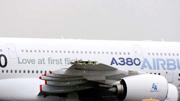 Airbus has cancelled its demonstration of the A380 superjumbo after the world's largest passenger aircraft hit a structure, damaging the wing.