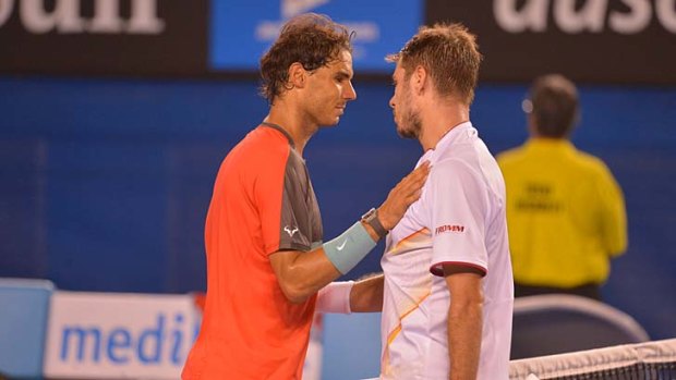Battle-weary: Rafael Nadal and Stan Wawrinka after Sunday's final.