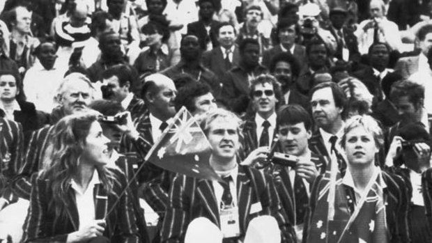 Determined to go ... a somewhat depleted Australian Olympics marches at Moscow in 1980.