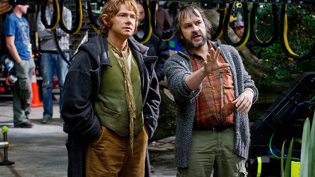Peter Jackson, right, with actor Martin Freeman on the set of <i>The Hobbit: An Unexpected Journey</i>.