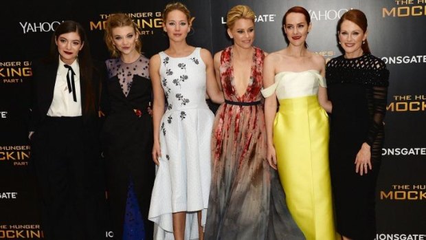 Lorde, Natalie Dormer, Jennifer Lawrence, Elizabeth Banks, Jena Malone and Julianne Moore attend the world premiere of <i>The Hunger Games: Mockingjay Part 1</i>.