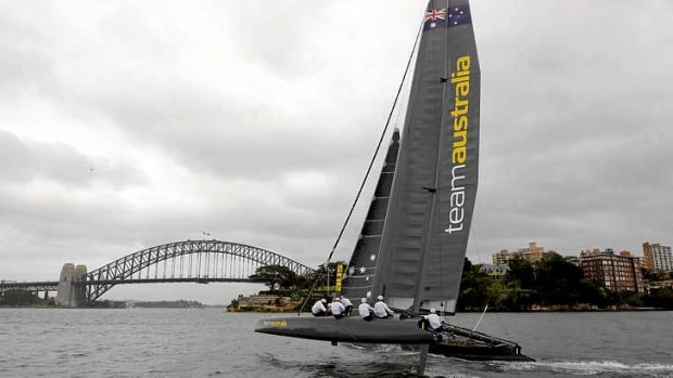 Is it a bird? Team Australia, Australia's challenger for the America's Cup, in Sydney Harbour.