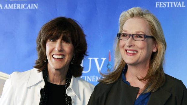 Nora Ephron and Meryl Streep at a media conference for the film  "Julie and Julia".