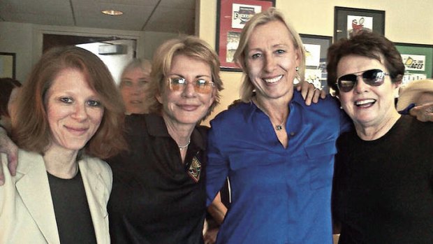 Good company … (from left) Cornwell's wife Staci Gruber, Cornwell and former tennis stars Martina Navratilova and Billie Jean King.