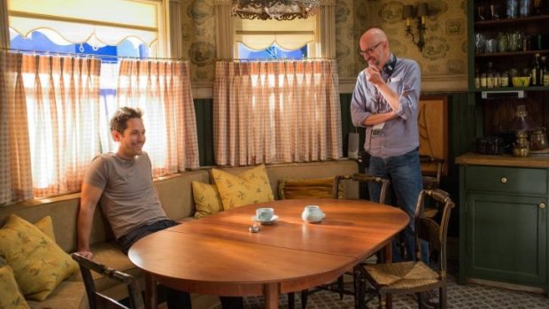 Director Peyton Reed (right) on the set of <i>Ant-Man</i> with star Paul Rudd. 