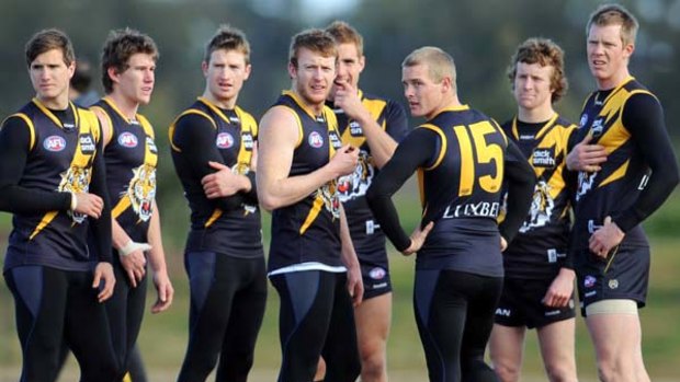 Daniel Connors (front, centre) and his Richmond teammates at training during the week.