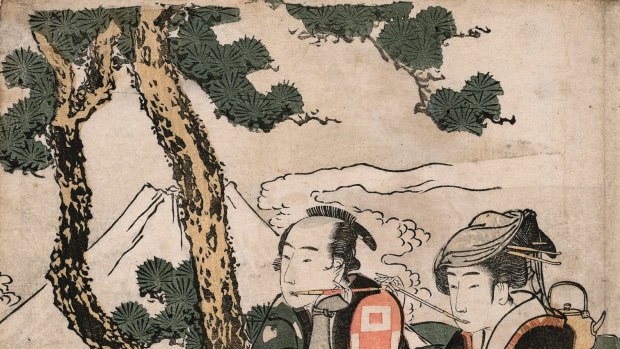 The Lovers Yosaku and Koman, twilight glow, c.1800, by Katsushika Hokusai.