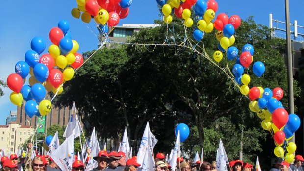 AMWU members march in Brisbane's Labour Day parade on May 7, 2012.