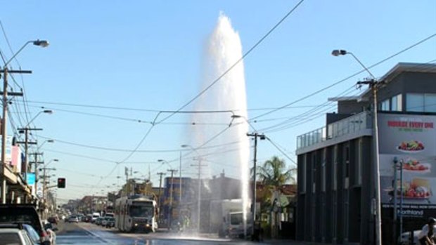 Geyser ... Northcote cops another shower.