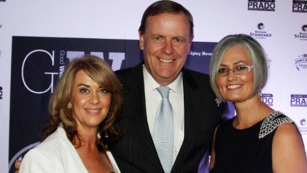 Good times ... Peter Costello, with <i>Good Weekend</i> editor Judith Whelan (left) and  Fairfax Magazines publisher Lisa Hudson, was the guest speaker at the 25th anniversary celebrations last night.