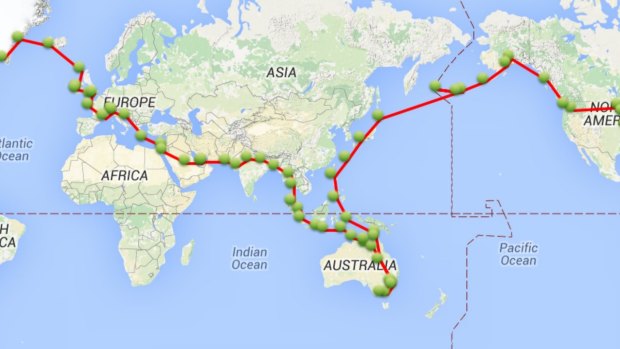 Michael Smith's flying route around the world.