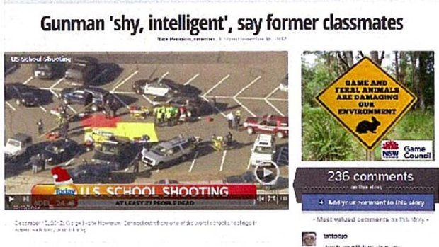 Side by side&#8230; the ad as it appeared next to the Sandy Hook coverage.