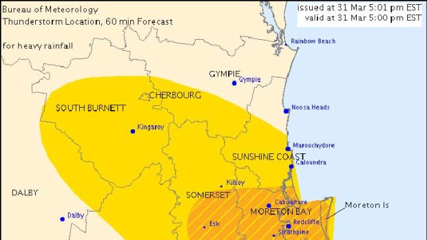 The warning area relevant for South East Queensland on Easter Sunday.