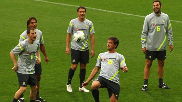 Eyes on the prize &#8230; Harry Kewell shows off his skills as the Socceroos prepare for this evening's match against Saudi Arabia.