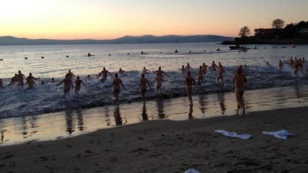 Shudder time: Swimmers hit the icy waters of the Derwent - sans swimmers - for Dark Mofo's solstice swim.