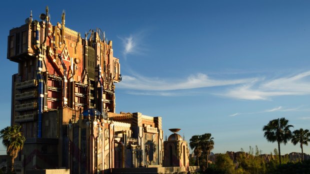 The glimmering exterior of The Collector's imposing Fortress looms over the skyline at Disney California Adventure Park.