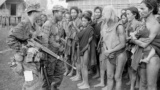 Belief in a communist threat ... Captain Peter Shilston of the AATTV meets villagers in 1970.