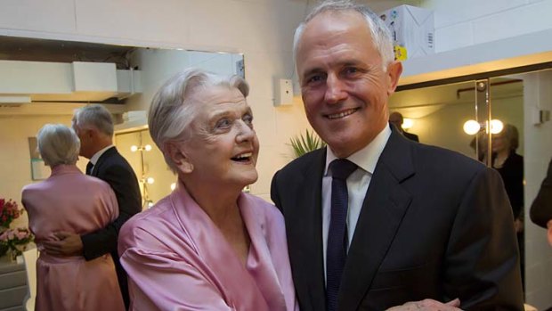 Catching up &#8230; Malcolm Turnbull with Angela Lansbury at the Theatre Royal.