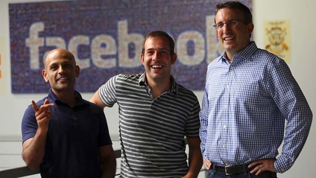 From left: Facebook executives Jay Parikh, Javier Olivan and Aaron Bernstein at the company's offices in Menlo Park, California.