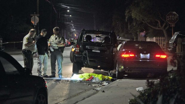 The scene of the shooting in Santa Barbara and the car used by the shooter.