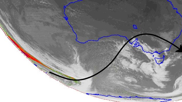 The path of the volcanic ash cloud over Australia.