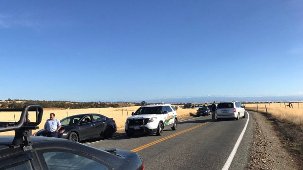 Traffic backs up outside Rancho Tehama, California, after multiple people were killed in a shooting.