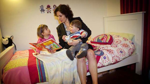 Working mum Nadia Odorico with her son Marcus, 11 months, and daughter Aurelia, 3. <i>Picture: Meredith O'Shea</i>