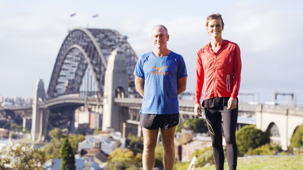 Pat Carroll, the Sydney Morning Herald Half Marathon record holder and race announcer, and starter Eloise Wellings, an Australian Olympic runner.